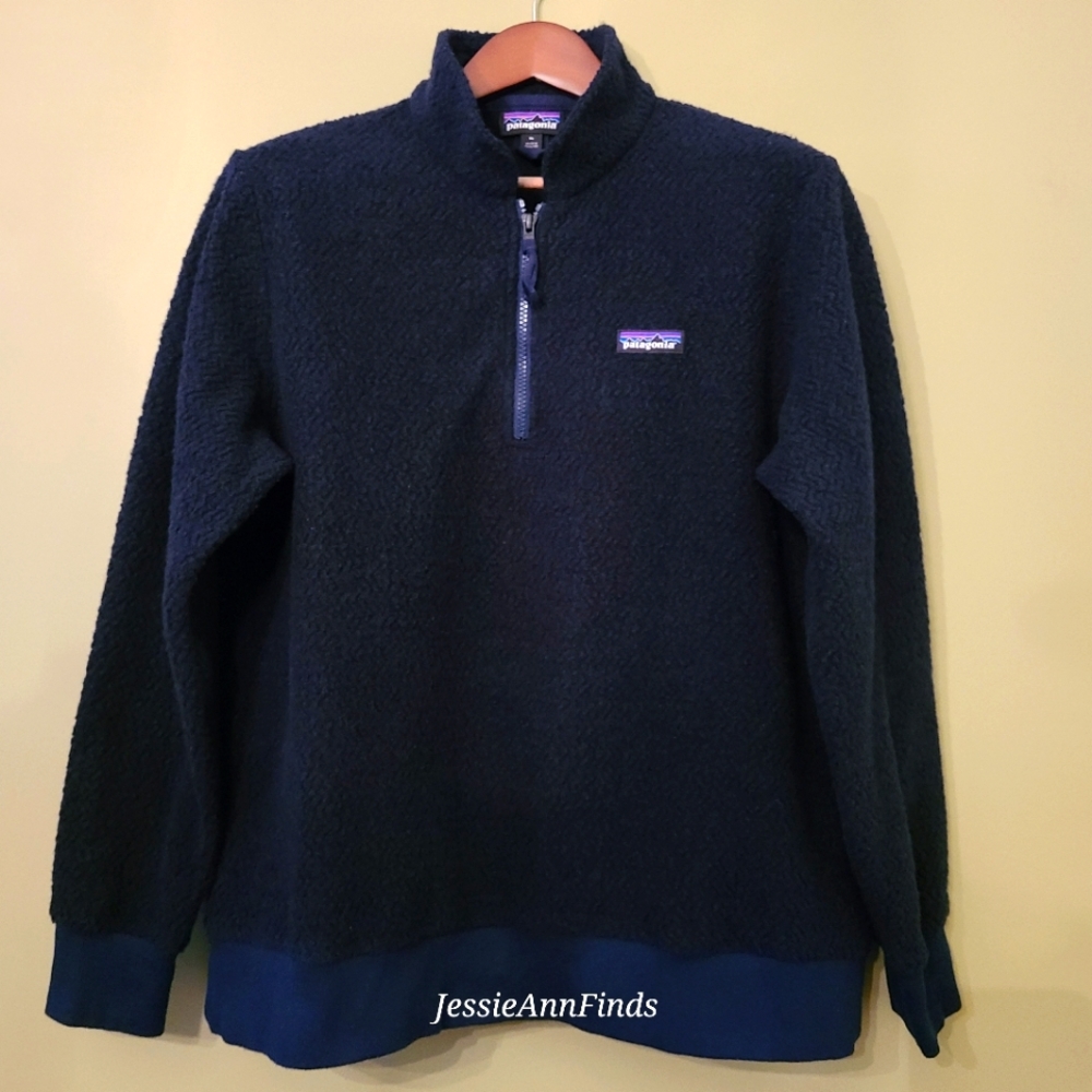 Patagonia Navy Blue Woolyester Fleece Pullover, Size Extra Large